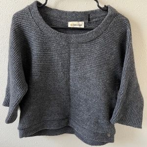 Cropped Wool Knit Sweater, Gray, Size Medium